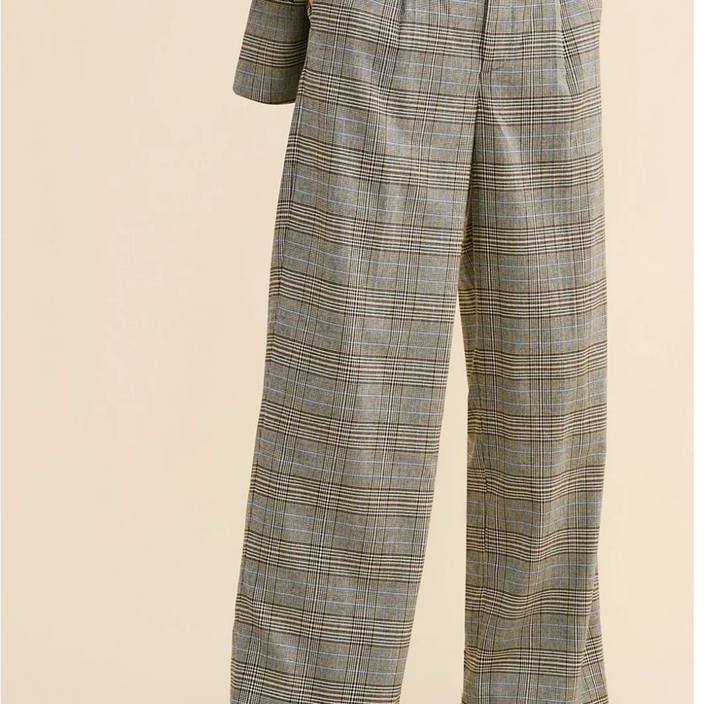 Madewell Margot Wool Blend Slouchy Straight Trousers Women's Brown Plaid Pants 6